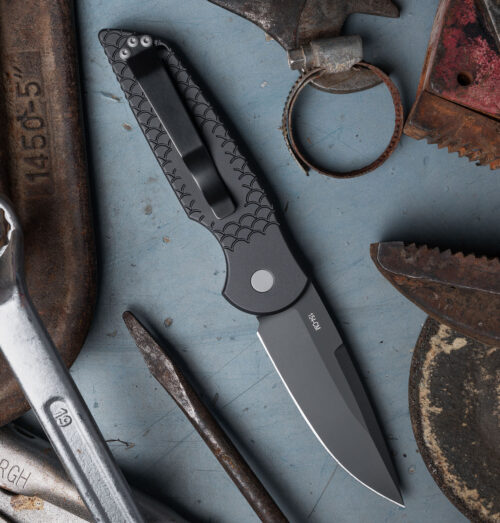 Pro-Tech TR-3 X1 Military Automatic Knife, Stonewashed MagnaCut Drop Point Blade & Black Fish Scale Aluminum Handle
