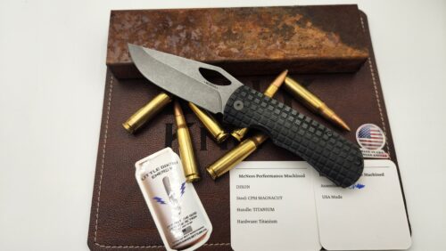 McNees Knives Little Dixon Frame Lock Knife, Fragged Antiqued Titanium & Stonewashed MagnaCut Blade