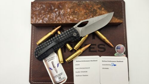 McNees Knives Little Dixon Frame Lock Knife, Fragged Antiqued Titanium & Stonewashed MagnaCut Blade