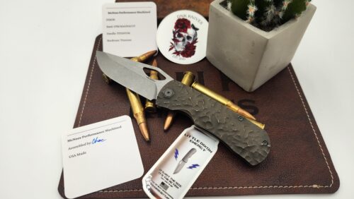 McNees Knives Little Dixon Frame Lock Knife, Rocked Bronze Titanium & Stonewashed MagnaCut Blade