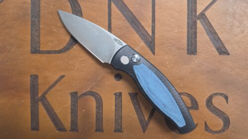 Three Rivers Manufacturing Pit Bull Auto Magnacut Blue Denim Micarta Inlay Black Aluminum