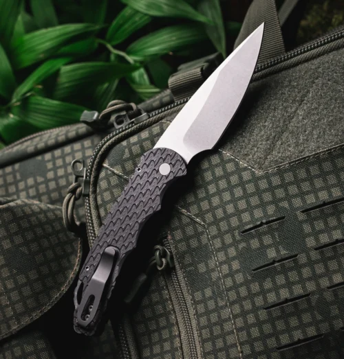 Pro-Tech TR-4 T4105 Feather MagnaMax Automatic Knife, Stonewashed MagnaMax Blade & Black Feather-Textured Aluminum Handle