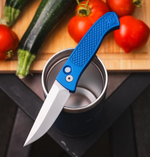 Pro-Tech Brend Classic Walter Brend 1105 Blue Automatic Knife, Stonewashed MagnaCut Blade & Blue Diamond-Textured Aluminum Handle