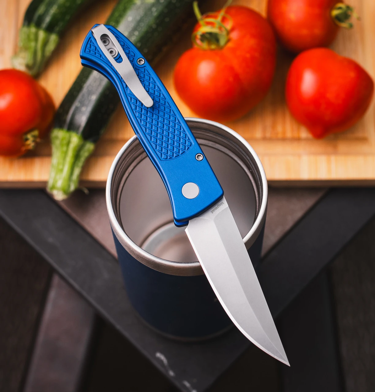 Pro-Tech Brend Classic Walter Brend 1105 Blue Automatic Knife, Stonewashed MagnaCut Blade & Blue Diamond-Textured Aluminum Handle Pro-Tech Brend Classic Walter Brend 1105 Blue Automatic Knife, Stonewashed MagnaCut Blade & Blue Diamond-Textured Aluminum Handle - Image 2