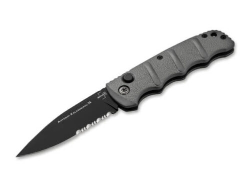 Boker Plus KALS74 Auto BK/Grey D2 Automatic Knife, Black Partially Serrated D2 Blade & Grey Aluminum Handle — 01KALS94