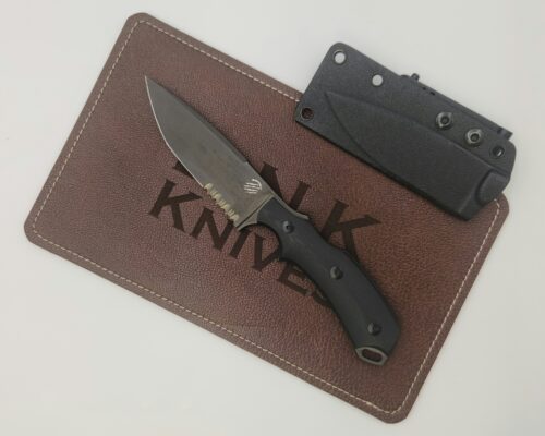Bastinelli R.E.D Pre-Owned Fixed Blade Knife, Black PVD N690Co Partially Serrated Blade & Black G-10 Handle