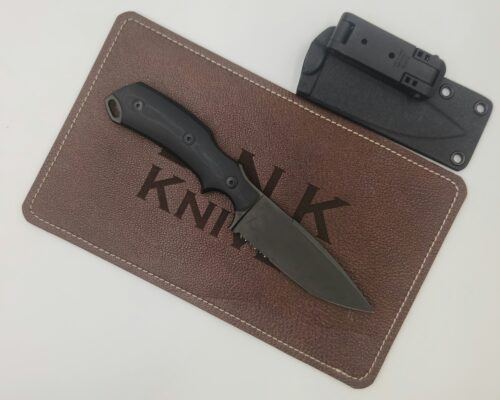 Bastinelli R.E.D Pre-Owned Fixed Blade Knife, Black PVD N690Co Partially Serrated Blade & Black G-10 Handle