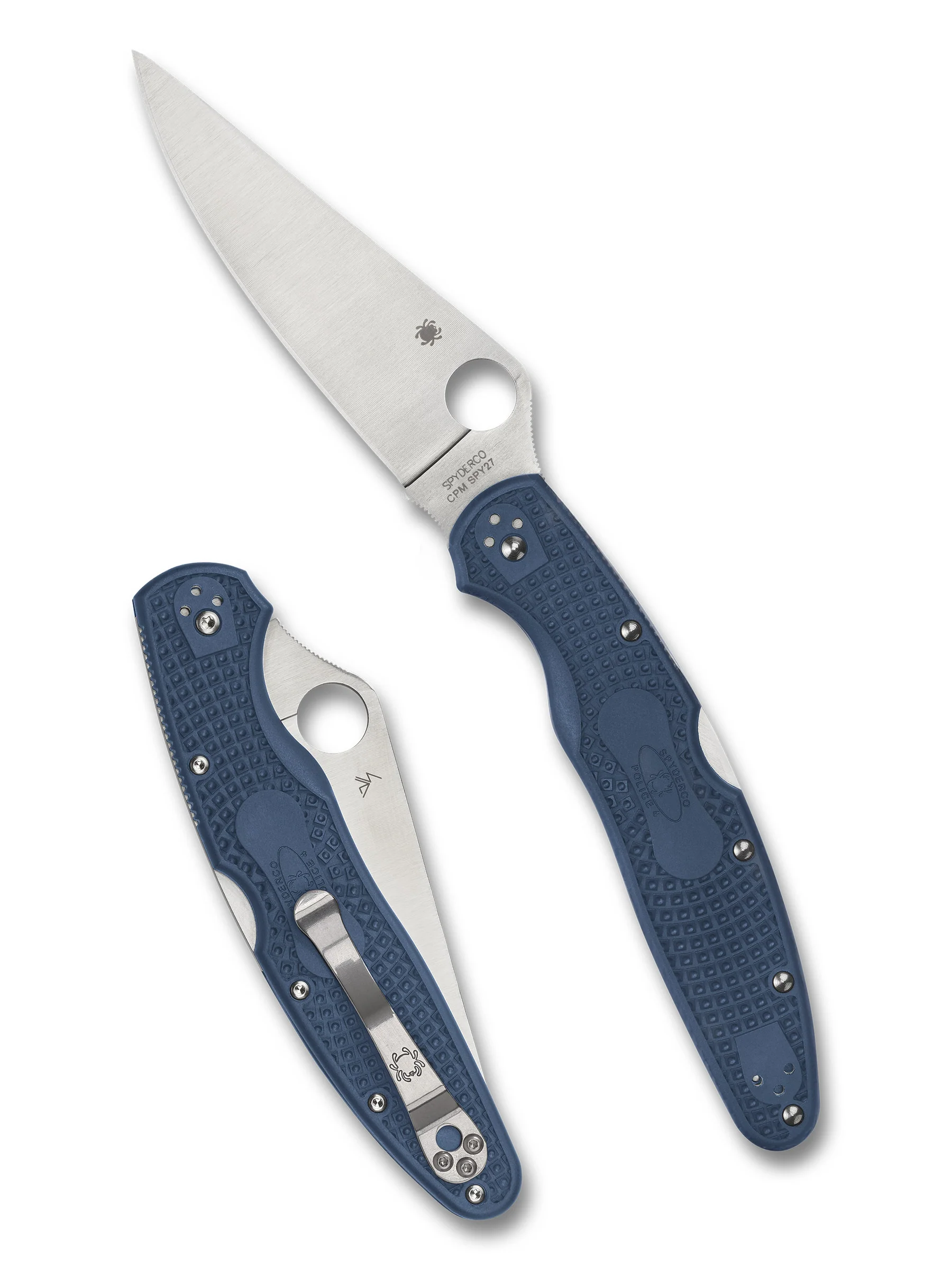 Spyderco Police 4 Lightweight C07PCBL4 Folding Knife, Satin CPM SPY27 Blade & Cobalt Blue FRN Handle Spyderco Police 4 Lightweight C07PCBL4 Folding Knife, Satin CPM SPY27 Blade & Cobalt Blue FRN Handle