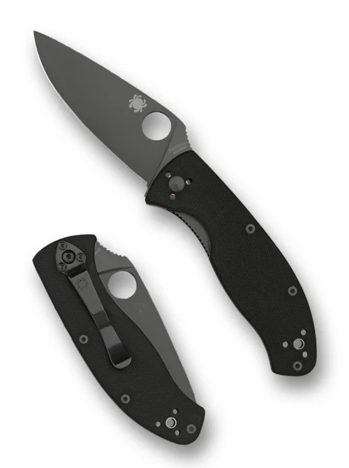 Spyderco Tenacious C122GBBKP Folding Knife, Black Oxide 8Cr13MoV Blade & Black G-10 Handle