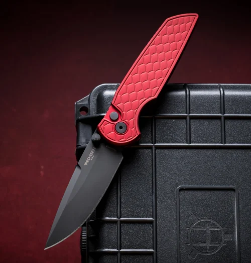 Pro-Tech TR-3 Integrity INT1106-REPTILE Red Manual Folding Knife, DLC Black MagnaCut Blade & Red Relic-Textured Handle