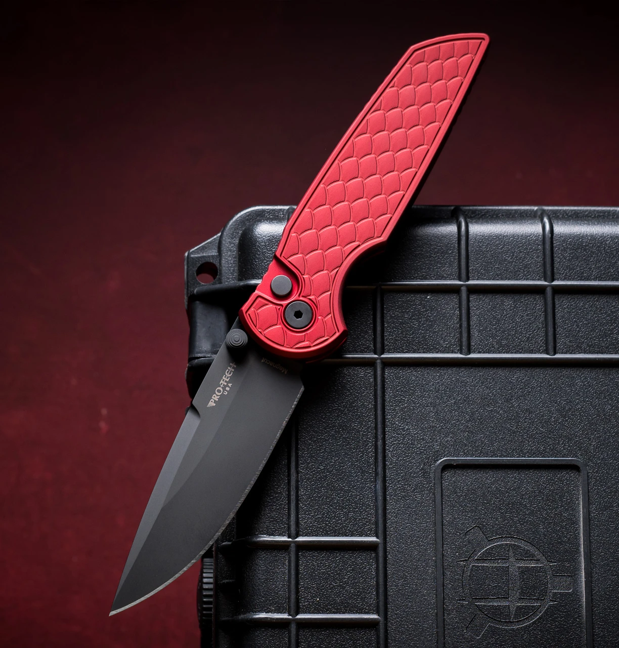 Pro-Tech TR-3 Integrity INT1106-REPTILE Red Manual Folding Knife, DLC Black MagnaCut Blade & Red Relic-Textured Handle Pro-Tech TR-3 Integrity INT1106-REPTILE Red Manual Folding Knife, DLC Black MagnaCut Blade & Red Relic-Textured Handle