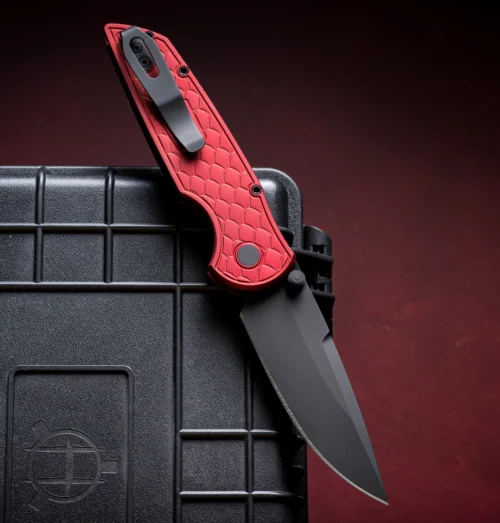 Pro-Tech TR-3 Integrity INT1106-REPTILE Red Manual Folding Knife, DLC Black MagnaCut Blade & Red Relic-Textured Handle