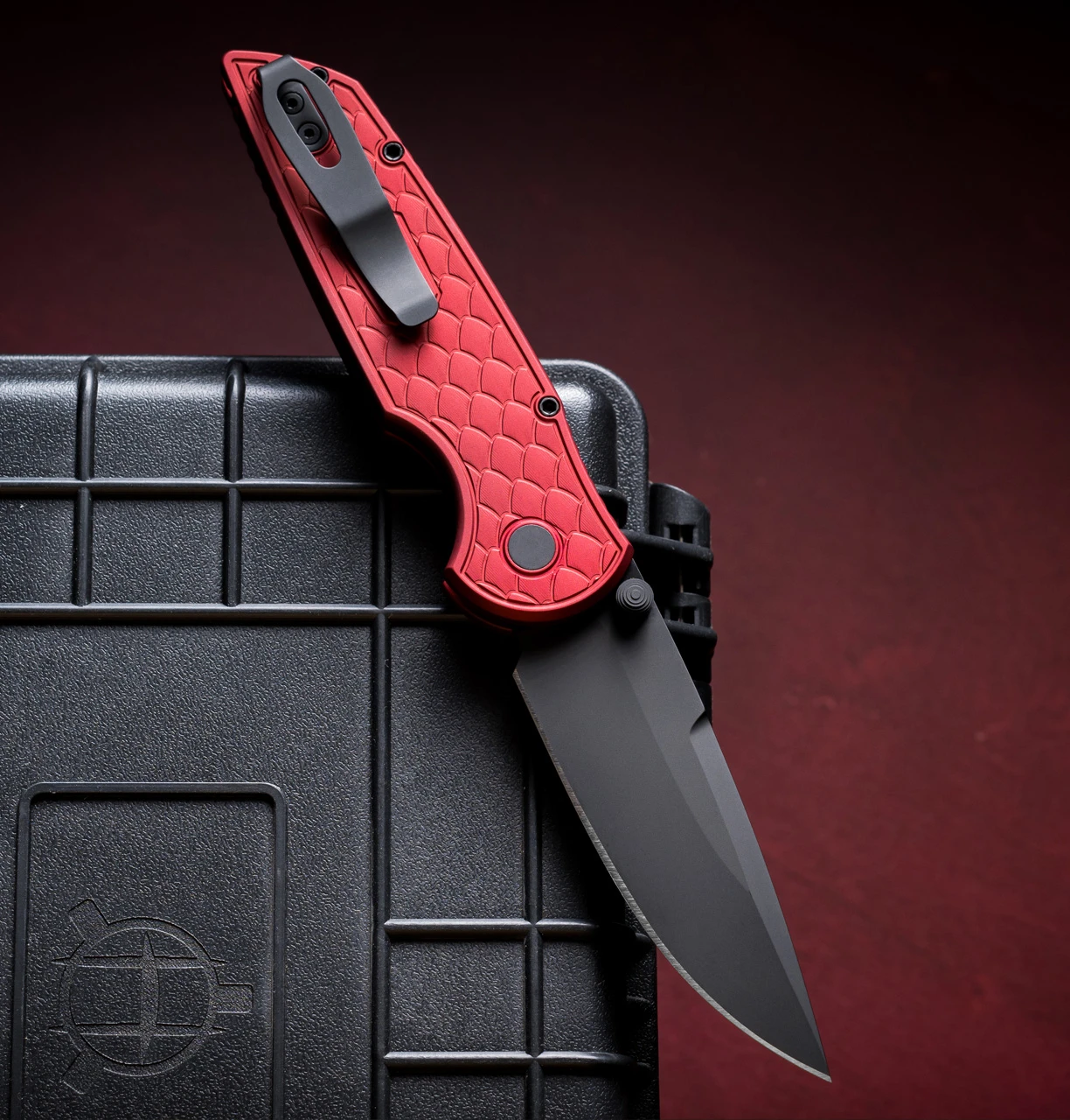 Pro-Tech TR-3 Integrity INT1106-REPTILE Red Manual Folding Knife, DLC Black MagnaCut Blade & Red Relic-Textured Handle Pro-Tech TR-3 Integrity INT1106-REPTILE Red Manual Folding Knife, DLC Black MagnaCut Blade & Red Relic-Textured Handle - Image 2