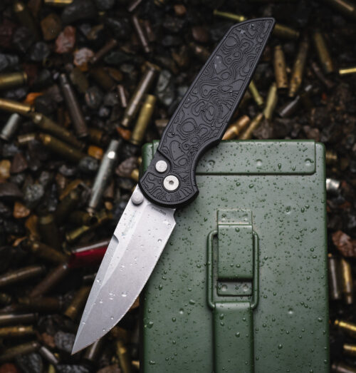 Pro-Tech TR-3 Integrity INT1105-TOPO Manual Folding Knife, Stonewashed MagnaCut Blade & Black Topographic-Textured Handle