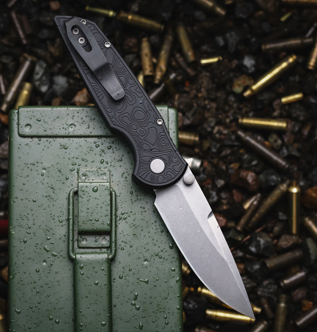 Pro-Tech TR-3 Integrity INT1105-TOPO Manual Folding Knife, Stonewashed MagnaCut Blade & Black Topographic-Textured Handle Pro-Tech TR-3 Integrity INT1105-TOPO Manual Folding Knife, Stonewashed MagnaCut Blade & Black Topographic-Textured Handle - Image 2