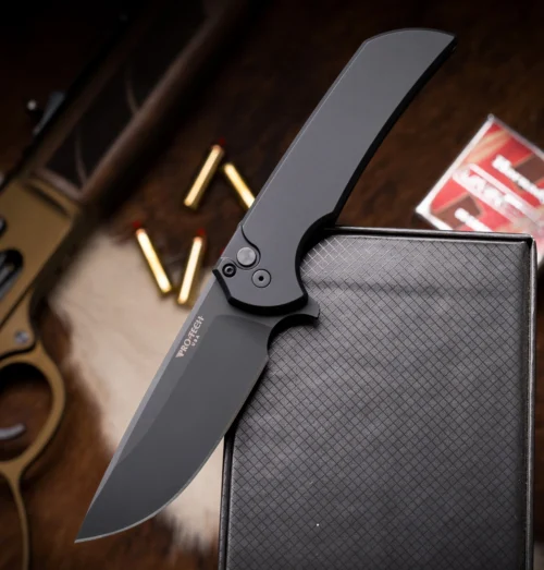 Pro-Tech Mordax MX103 Button Lock Folding Knife, DLC Black MagnaCut Blade & Solid Black Aluminum Handle