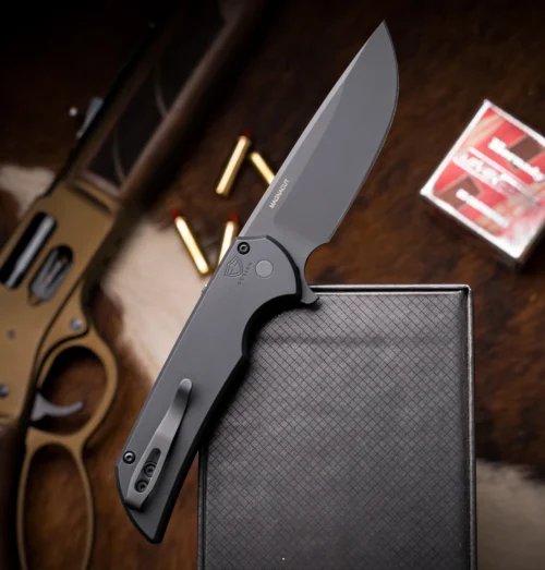 Pro-Tech Mordax MX103 Button Lock Folding Knife, DLC Black MagnaCut Blade & Solid Black Aluminum Handle