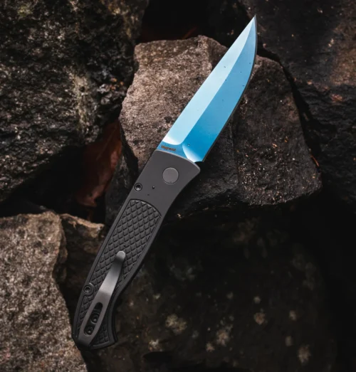 Pro-Tech Brend Classic WB1106-SB Walter Brend Automatic Knife, Sapphire Blue MagnaCut Blade & Black Diamond-Textured Aluminum Handle