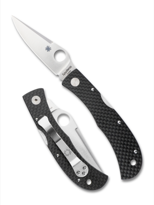 Spyderco Jess Horn C38CFP Lockback Folding Knife, Satin CPM Cru-Wear Clip Point Blade & Black Carbon Fiber Handle