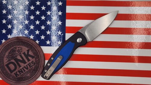 TRM Pit Bull PB Auto Sleek Automatic Knife, Tumbled CPM MagnaCut Blade & Flat Black Aluminum Handle with Royal Blue G-10 Inlay