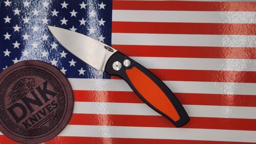 TRM Pit Bull PB Auto Sleek Automatic Knife, Tumbled CPM MagnaCut Blade & Flat Black Aluminum Handle with Hunter Orange G-10 Inlay
