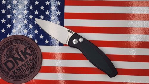 TRM Pit Bull PB Auto Sleek Automatic Knife, Tumbled CPM MagnaCut Blade & Flat Black Aluminum Handle with Forest Green G-10 Inlay
