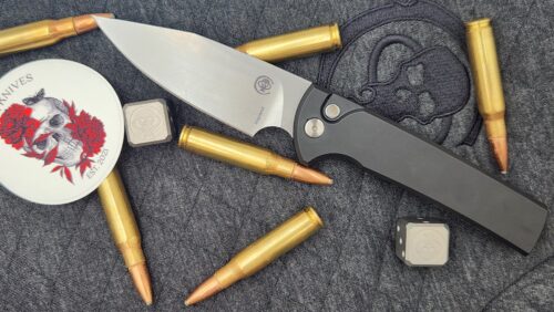 Pro-Tech × Chaves Scapegoat Full-Size Automatic Knife – Blade Show West 2026 Limited Edition, Stonewashed MagnaCut, Black Aluminum & Blue Titanium Skull Clip