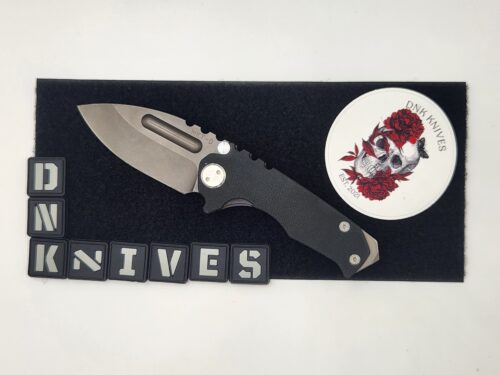 Medford Knife & Tool Micro Praetorian Folding Knife – D2 Black PVD Drop Point Blade, Black G10 Handle, Flamed Titanium – Pre-Owned
