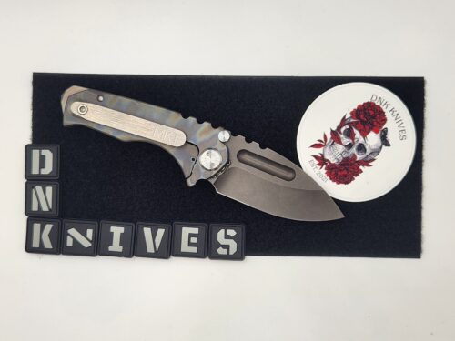 Medford Knife & Tool Micro Praetorian Folding Knife – D2 Black PVD Drop Point Blade, Black G10 Handle, Flamed Titanium – Pre-Owned