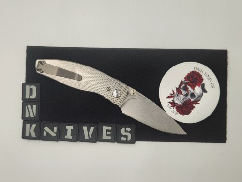 Three Rivers Manufacturing (TRM) Neutron Folding Knife – CPM 20CV Stonewashed Drop Point Blade, Lizard Skin Titanium Handle, Thumb Stud O-Rings – Pre-Owned