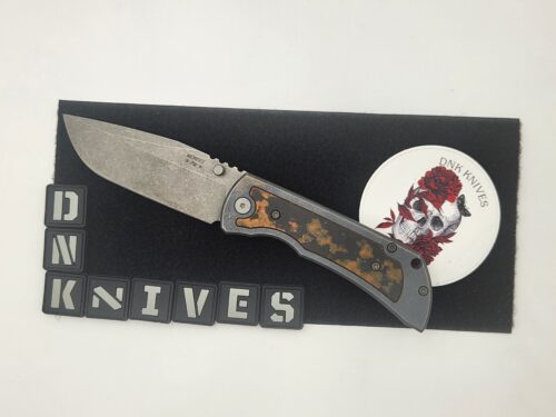 Preowned no box McNees Knives PM Mac 2 Atomic Blue/Bronze W/richlite Inlays Full flat GrindTitanium 3.5″ Magnacut Stonewash Drop Point