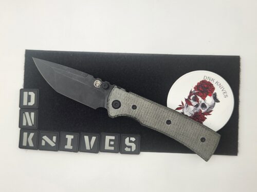 Chaves Knives Redencion 229 Blue Label Folding Knife – 3.50″ Black Stonewashed Elmax Tanto Blade, Black Micarta Handle