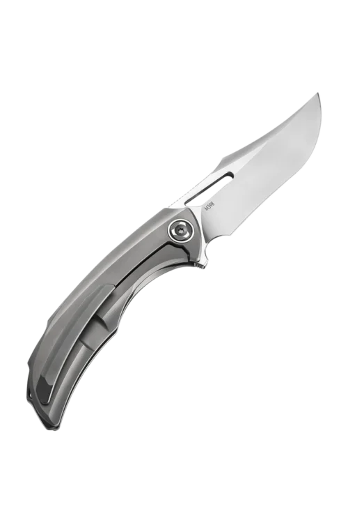 Poikilo Blade Armadillo STD PSW Folding Knife – 3.52″ M398 Recurved Persian Blade, Pearlescent Stonewashed Titanium
