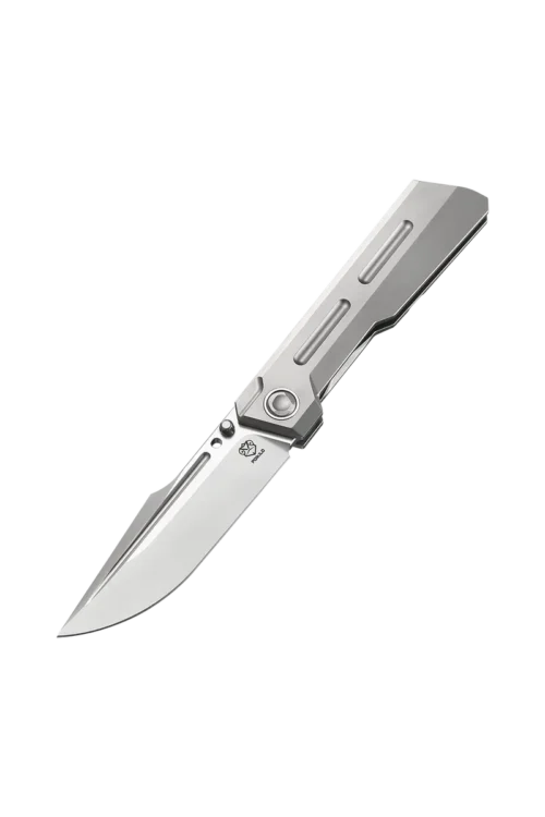 Poikilo Blade Marlin Standard Folding Knife – 3.67" M398 Pearlescent Stonewashed Harpoon Blade, Titanium Handle