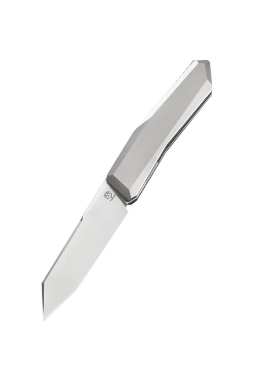 Poikilo Blade Large Prism STD PSW Folding Knife – 4.04″ Pearlescent Stonewashed M398 Reverse Tanto Blade, Titanium Handle