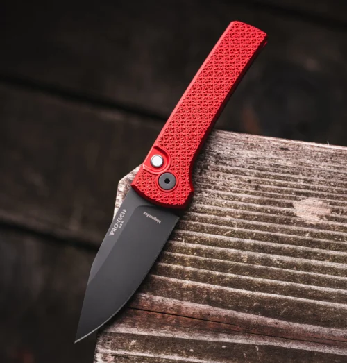 Pro-Tech × Chaves Scapegoat Compact BSW26.Scapegoat.2 Automatic Knife, DLC Black MagnaMax Clip Point & Red Carbide-Textured Aluminum — Blade Show West 2026