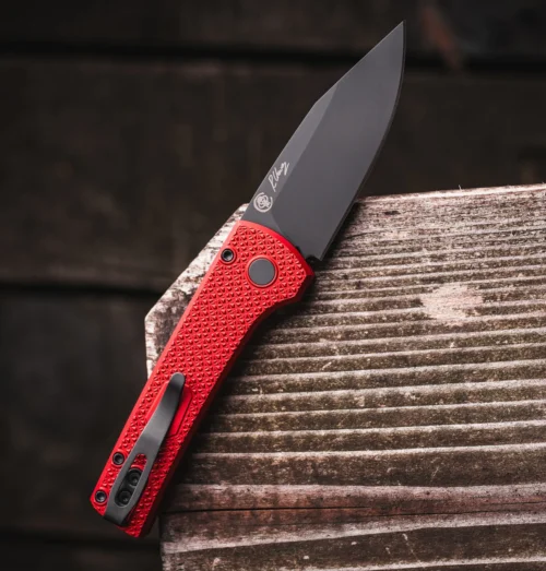 Pro-Tech × Chaves Scapegoat Compact BSW26.Scapegoat.2 Automatic Knife, DLC Black MagnaMax Clip Point & Red Carbide-Textured Aluminum — Blade Show West 2026