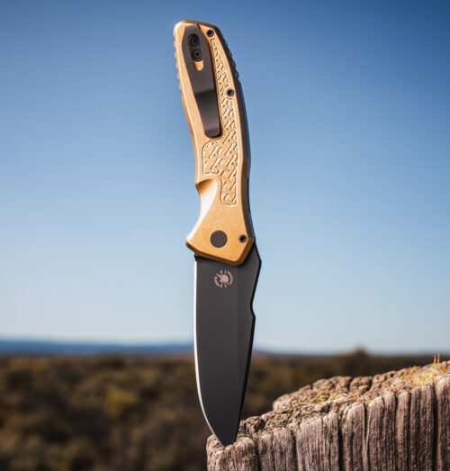 Pro-Tech × Spartan Blades Pallas 2026 Pallas Custom 006 Automatic Knife, DLC Black MagnaCut Clip Point & Gold-Tone Weave-Textured AlBronze