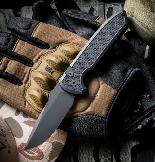 Pro-Tech Les George Rockeye LG3106-OP Operator Automatic Knife, Sterile DLC Black MagnaCut Drop Point & Black Carbide-Textured Aluminum