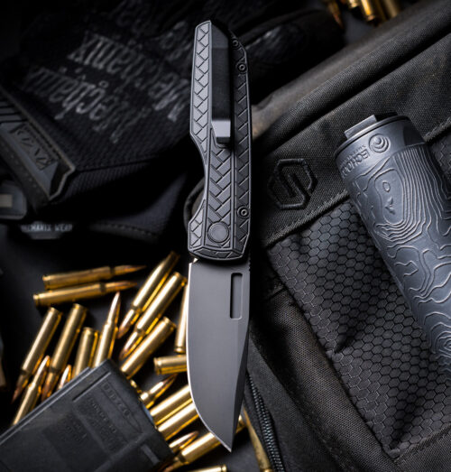 Pro-Tech × Vero Synapse 2 VERO2106 MM OP Operator Automatic Knife, Sterile DLC Black MagnaMax Spear Point & Black Herringbone-Textured Aluminum