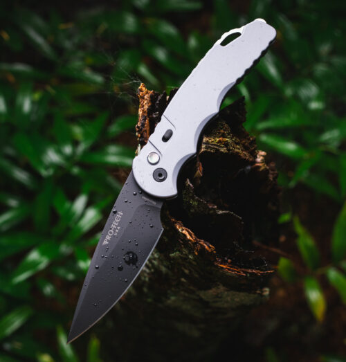 Pro-Tech TR-4 BSW26.TR4.1 Automatic Knife, DLC Black MagnaMax Drop Point & Solid Gray Aluminum — Blade Show West 2026