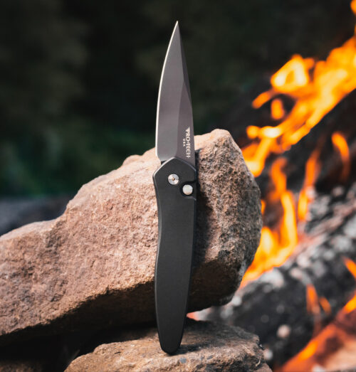 Pro-Tech Newport BSW26.Newport.1 Automatic Knife, DLC Black S35VN Drop Point & Solid Black Aluminum — Blade Show West 2026