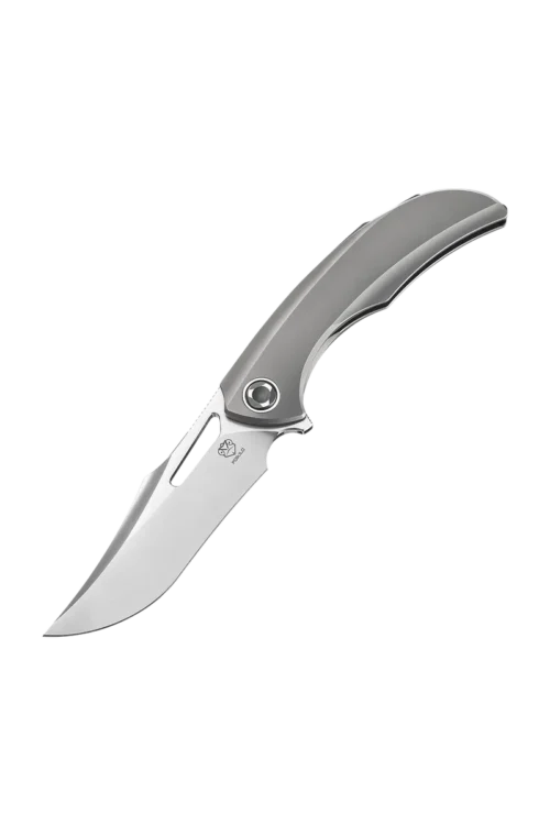 Poikilo Blade Armadillo STD PSW Folding Knife – 3.52″ M398 Recurved Persian Blade, Pearlescent Stonewashed Titanium
