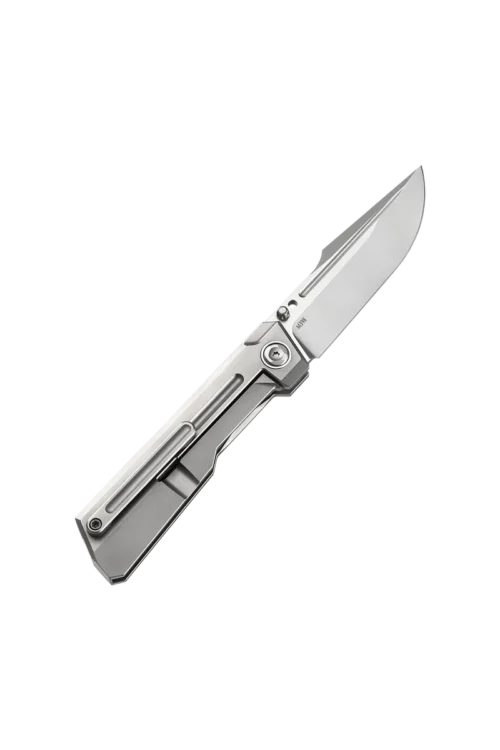 Poikilo Blade Marlin Standard Folding Knife – 3.67″ M398 Pearlescent Stonewashed Harpoon Blade, Titanium Handle