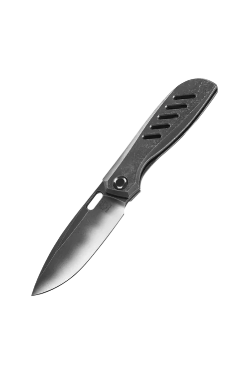 Poikilo Blade Gecko V5 Standard Folding Knife – 3.22" M398 Dark Stonewashed Hollow Ground Drop Point Blade, Titanium Handle