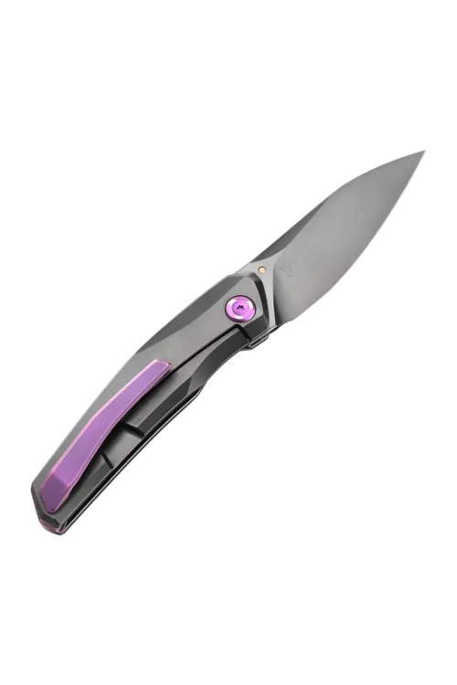 Poikilo Blade VK-Zen Standard Folding Knife – 3.09″ M398 DLC Sheepsfoot Blade, Titanium Handle, Purple Accents