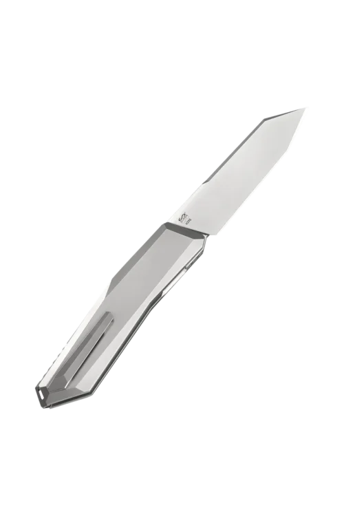 Poikilo Blade Large Prism STD PSW Folding Knife – 4.04″ Pearlescent Stonewashed M398 Reverse Tanto Blade, Titanium Handle