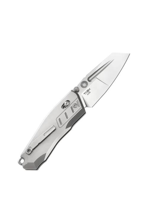 Poikilo Blade TASK-Vader Standard Folding Knife – 3.03″ M398 Pearlescent Stonewashed Sheepsfoot Blade, Titanium Handle